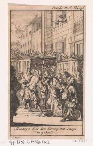 Cardinal Mazarin is welcomed by King Louis XIV in Paris