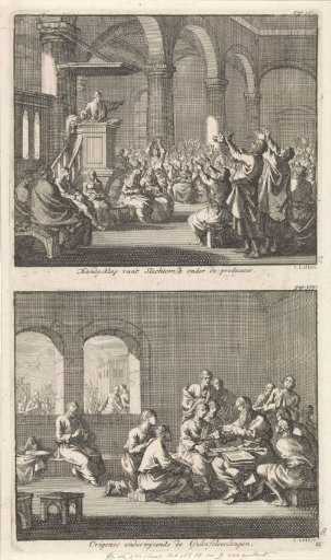 Disruption of a sermon and Church Father Origen teaching the catechism