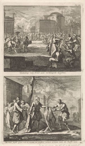 Christians Distributing Bread to the Hungry and Saint Martin Cutting His Cloak in Two