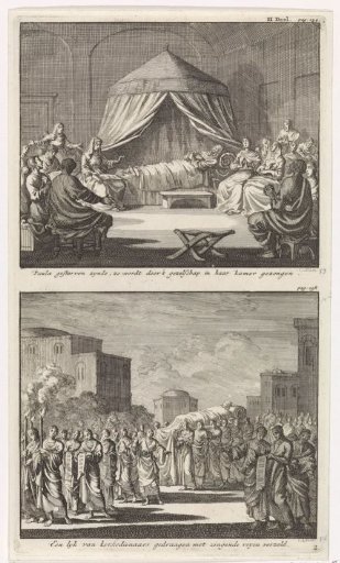 Saint Paula on her deathbed and Saint Paula who is carried to her grave