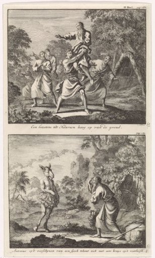 Saint Hilarion is lifted up by a possessed man and the temptation of Saint Anthony