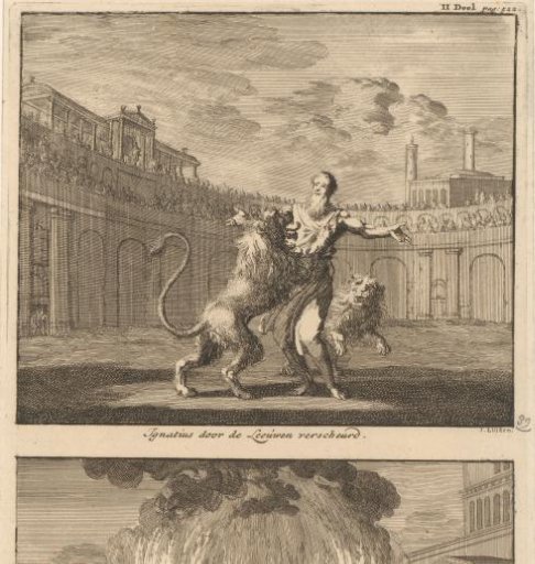 Ignatius of Antioch allows himself to be torn apart by lions and St. Polycarp is set on a stake but the flames do not burn him