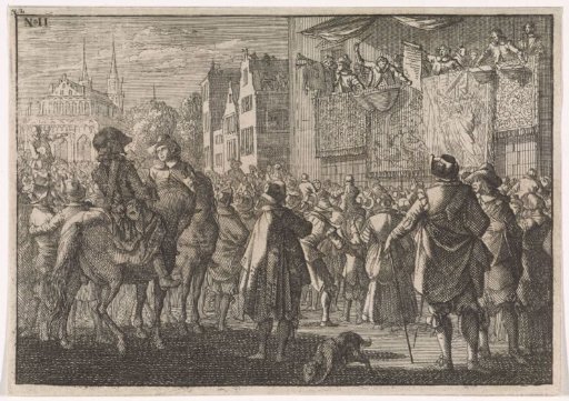 Proclamation of the Peace of Osnabrück in a town, 1648