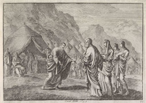 Moses receives his father-in-law Jethro and his family