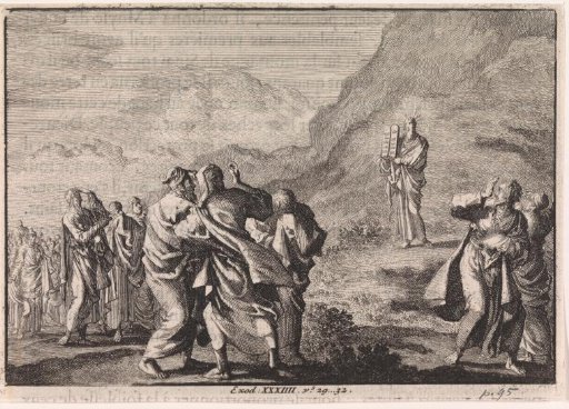 Moses receives the tablets of the Law and shows them to the people