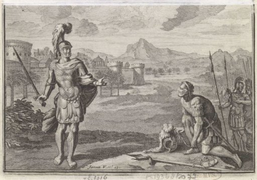 Joshua Kneels Before an Angel with a Sword