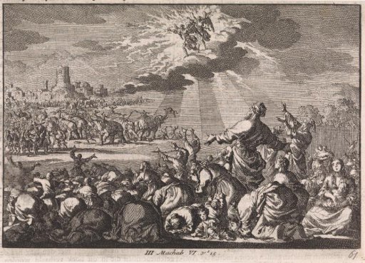 Two angels drive away the elephants of Ptolemaeus Philopator