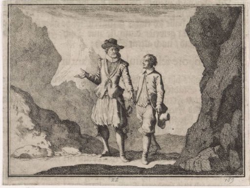 Emperor Maximilian with his guardian angel in a rocky landscape