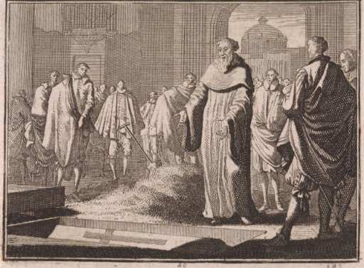 Saint Bernard beholds an open grave