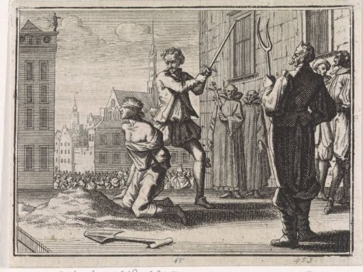 Beheading of a boy under the watchful eye of clerics and the devil