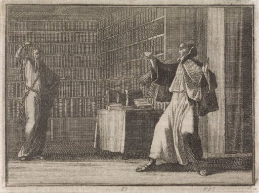 Monk is startled in the library by a ghost