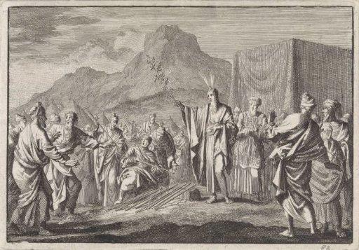 Moses shows the flowering rod of Aaron to the tribal leaders