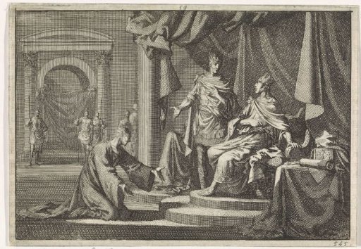 Pheroras kneels in penitential garb before his brother Herod