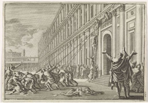 The Golden Eagle of Herod is torn from the temple by the people with ropes