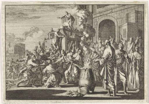 Fight between Jews and Greeks before the synagogue at Caesarea