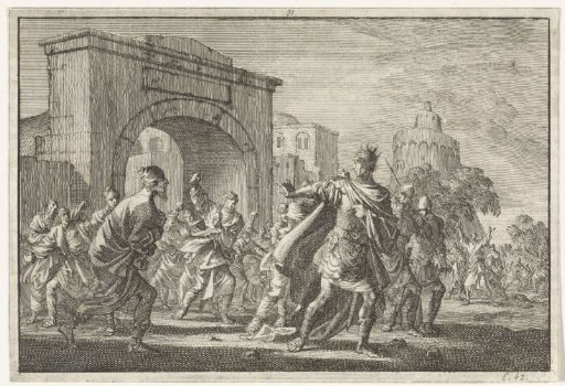 King Agrippa is driven out of Jerusalem by the Jews with stone-throwing