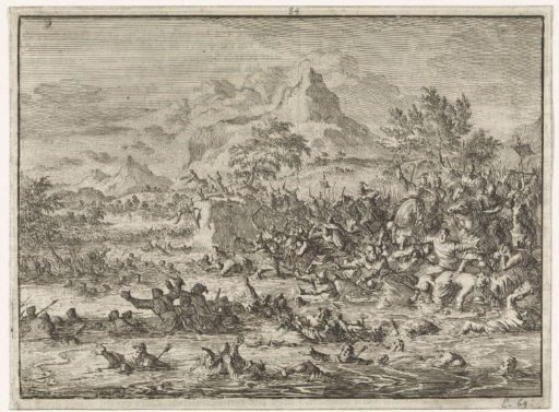 Placidus defeats the Jews at the Jordan and drives them into the river