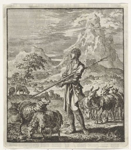 Moses with His Shepherd's Staff Under His Arm Stands Amidst His Flock in the Wilderness of Midian