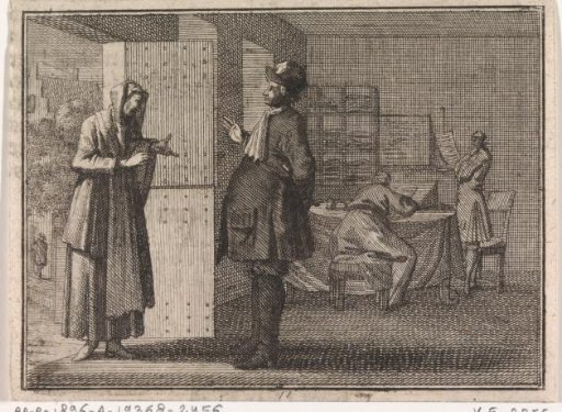 Man and woman conversing in the doorway