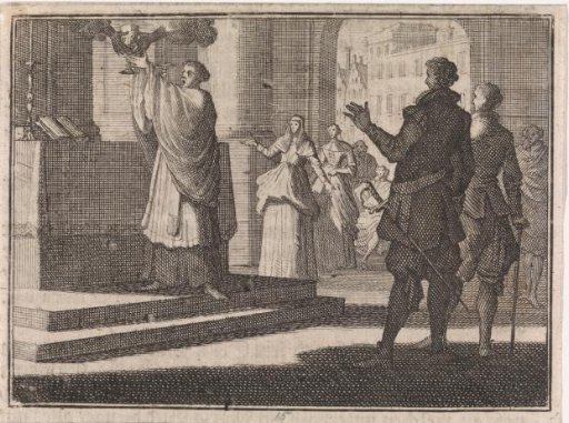 Two hands taking the chalice from a priest
