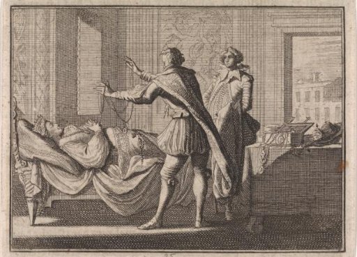 Charlemagne, bewitched by a magic ring, adorns the corpse of a beloved with jewelry