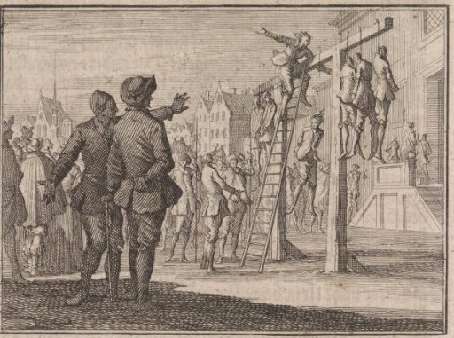 Hanged man saved from death by the breaking of the noose at Harlingen