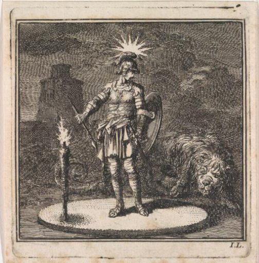 A Roman soldier beset by a lion