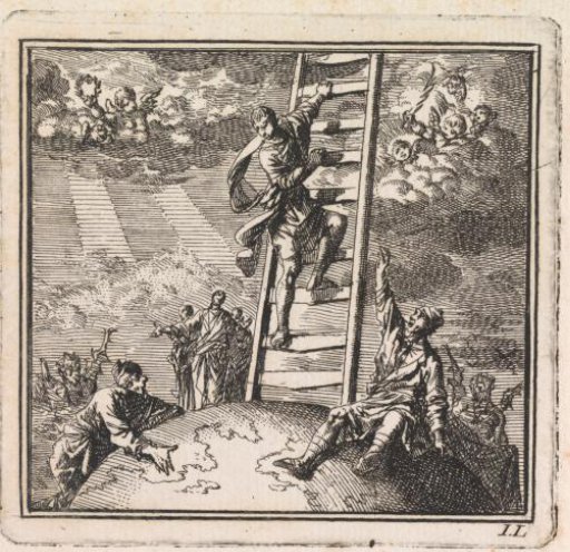 Man climbing a ladder to heaven