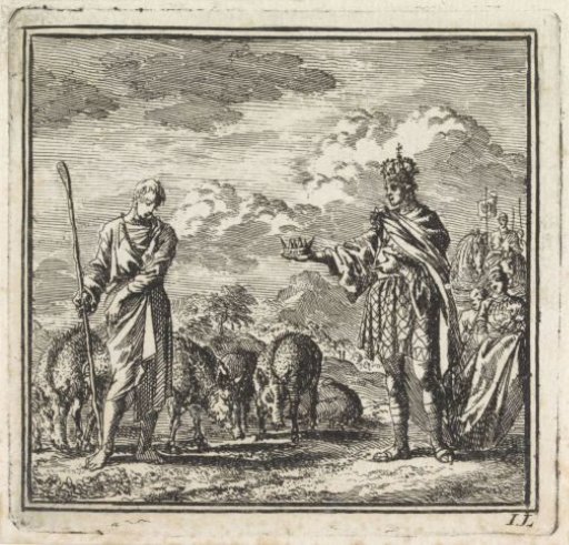 Swineherd refusing the crown offered to him by a king