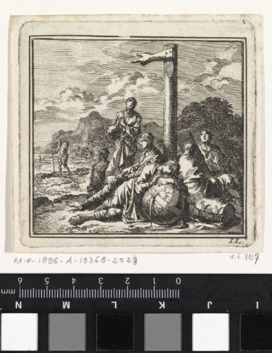 Six figures sit with the world at a signpost