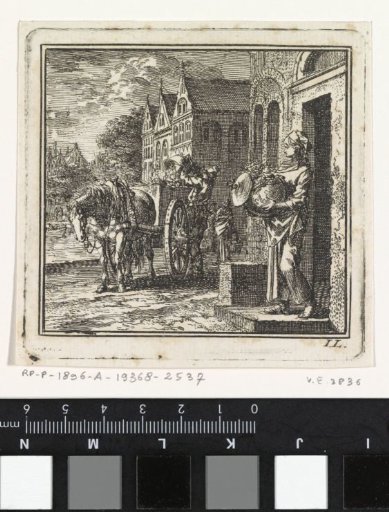 Woman in front of a house with a trash can in the shape of the globe