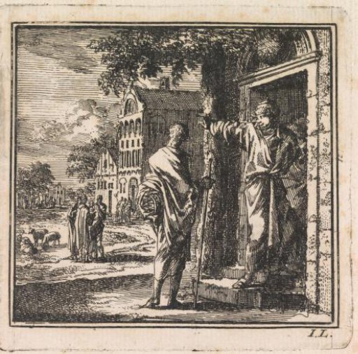Man is denied access to a house, with a globe on the facade