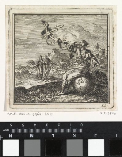 Woman blows a trumpet from the globe