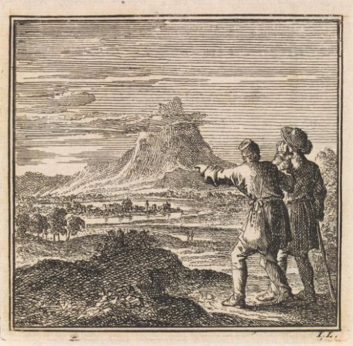 Two walkers look out over a vast landscape