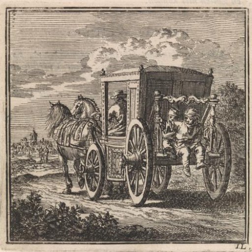 Two boys on the back of a carriage