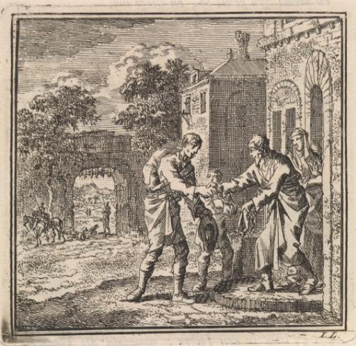 Traveler warmly received by inhabitants of a village