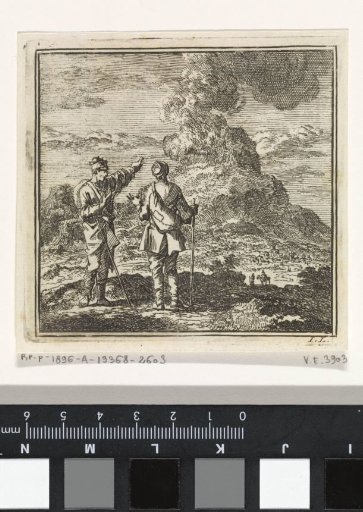 Two hikers looking at the smoking Etna