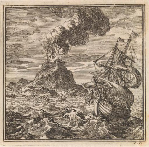 View from the sea of the erupting volcano Hekla