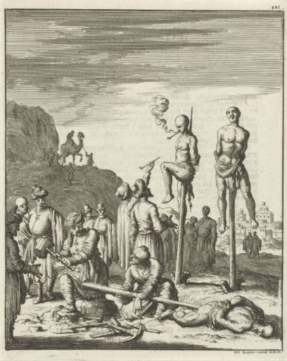 Figures impaled on a pole as punishment in Egypt