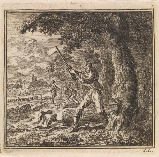 Woodcutter busy felling a tree