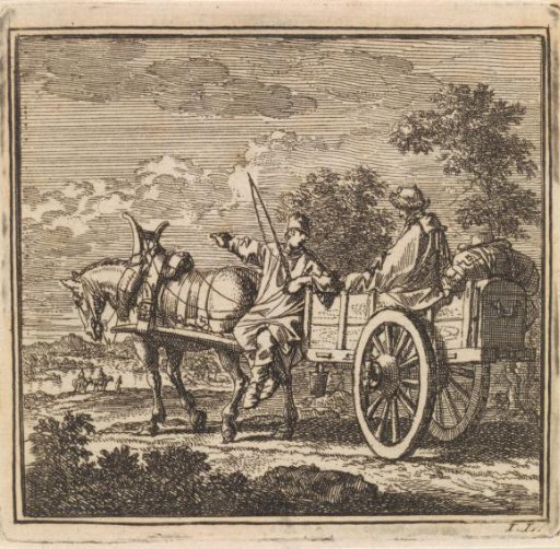Traveller having himself conveyed in a carriage