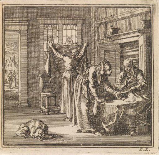 Women examining their sheets for moth holes