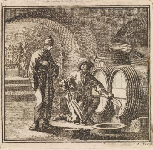 Two men at a wine vat