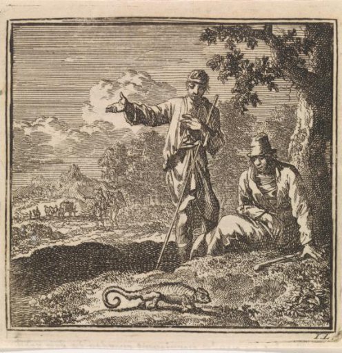 Two men examining a chameleon