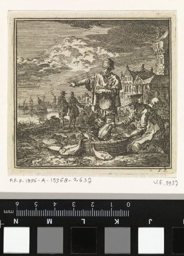 Fisherman and His Wife by a Tub Full of Caught Fish