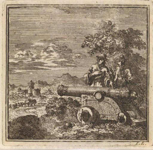 Two men by a ship's cannon