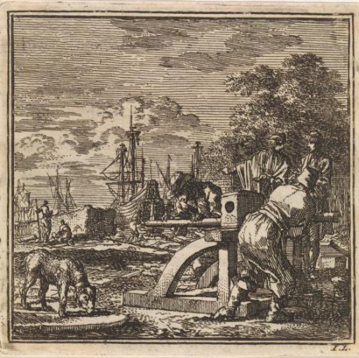Two men working with a windlass