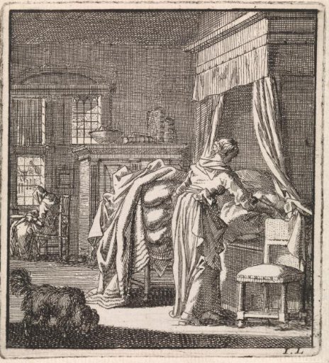 A woman making a bed