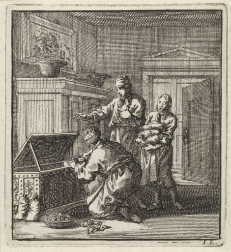 Three men at a money chest