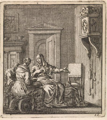 Three women at a wall clock